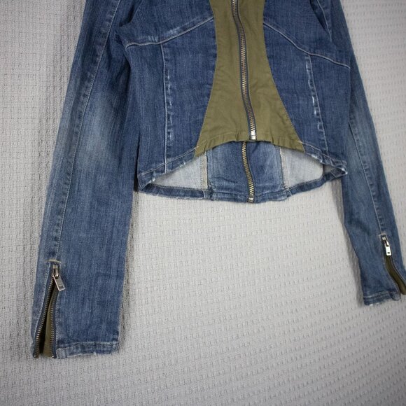 Guess Cropped Distressed Denim combo Zipper Jacket Y2K 2000s - Picture 7 of 8